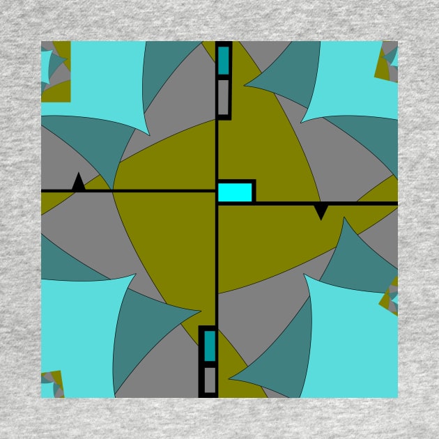 Geometric crossing. Abstract pattern in olive, black, grey, aqua blue and jade by innerspectrum